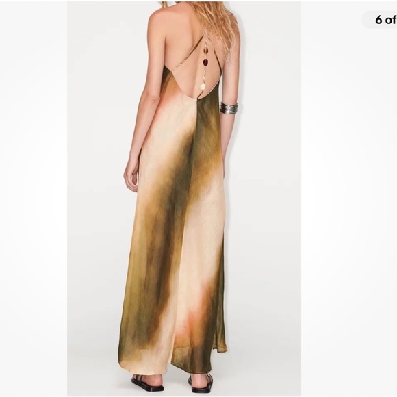 ZARA WOMEN BLOGGERS FAVORITE HALTER OPEN BACK THIN STRAPS TIE DIE DRESS - Picture 5 of 7